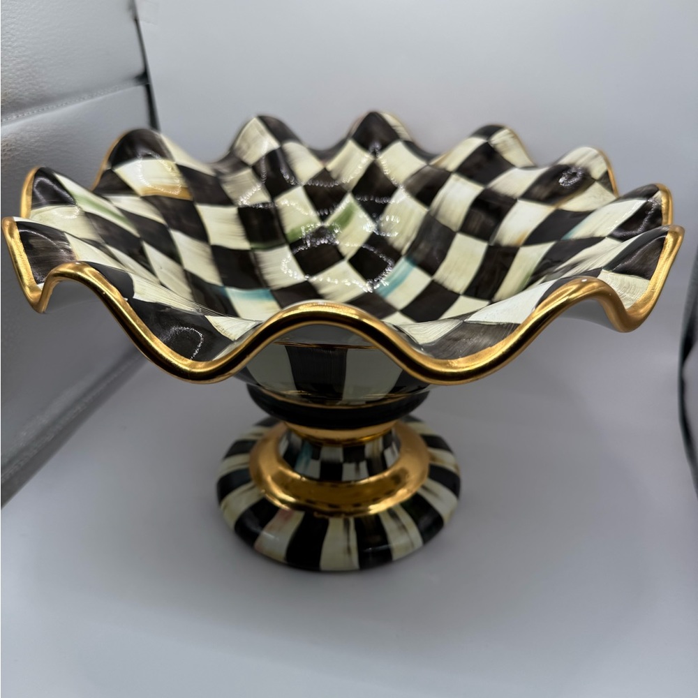 Mackenzie Childs Courtly Check Ceramic Compote